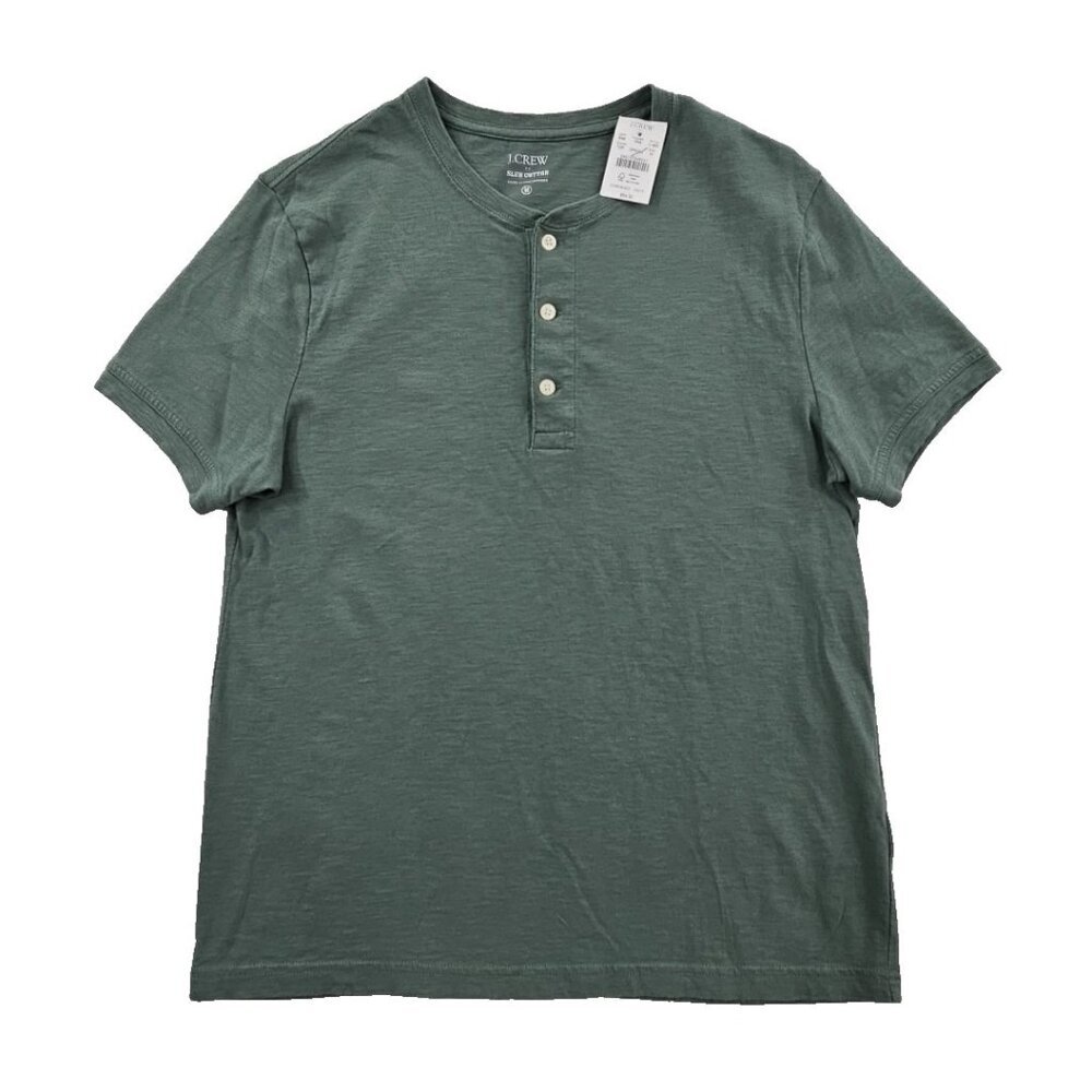 J.Crew‎ Slub Cotton T-Shirt Men's M Green NWT Short Sleeve Three Button NEW Luxe